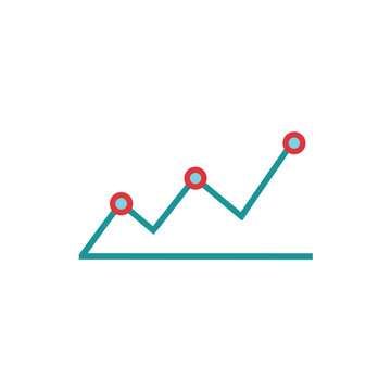 Line graph with points showing increase and decrease over time isolated on white