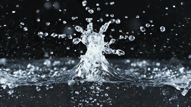 A single water droplet creates a captivating crown splash with scattered droplets in the air