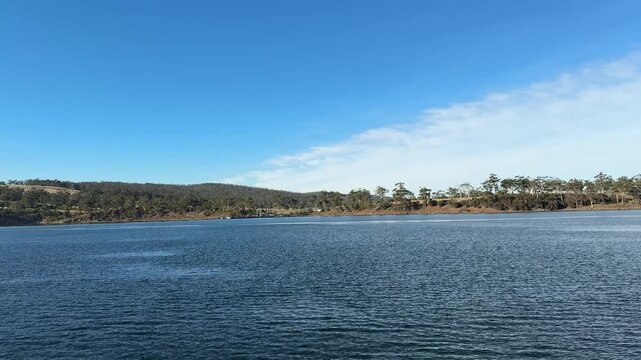 A ship journey from Tasmania to Bruny island Australia. Traveling from Kettering Ferry Terminal to Roberts Point Ferry Terminal, North Bruny.
