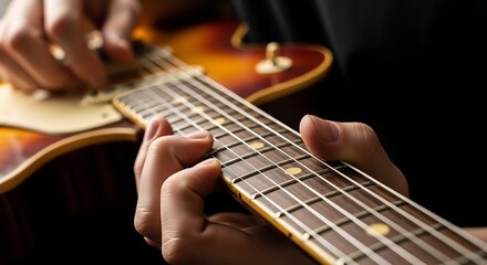 Fototapeta premium Close-Up Captivating Electric Guitar Melodies and Strumming Performance