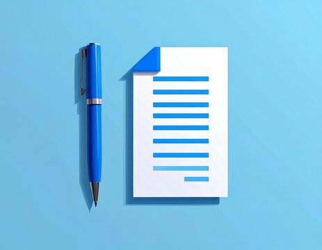 A blue pen next to a sheet of paper