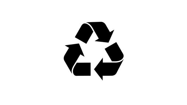 Animated 3D recycling symbol icon with black background representing the concept of eco-friendly recycling and environmental conservation.
