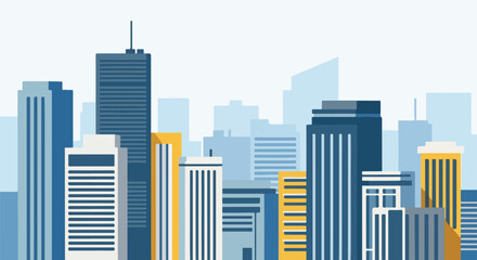 Obraz premium Colorful illustrated cityscape, buildings in various shapes and sizes