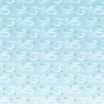 Windy pattern and leaves with gradient blue background