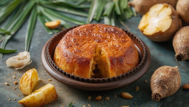 Oven-cooked cassava dessert, referred to as Bingka Ubi Kayu