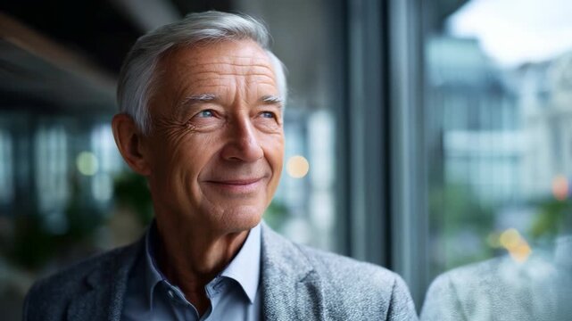 Reflective Moments: A Thoughtful Senior Man Gazing Out the Window, Capturing Emotion and Wisdom in a Serene Environment as Light Filters Softly Through Glass
