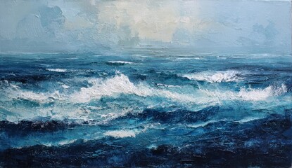 Naklejka premium Abstract blue ocean painting with textured deep water surface in a dynamic artistic style