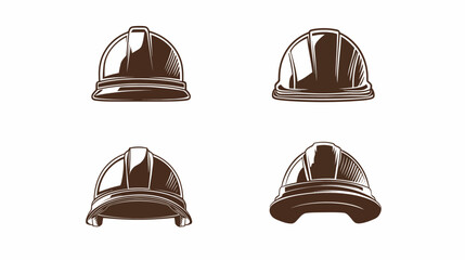 Fototapeta premium Four stylized brown construction helmets against a white backdrop, each in a unique perspective