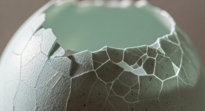 Close-up of cracked eggshell fragment.