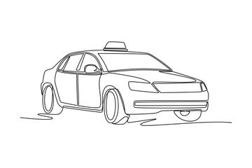 Single continuous line drawing modern city taxi sedan for urban passenger transport and public commuting service. Automotive transit, travel, mobility. One line draw graphic design vector illustration © onetime