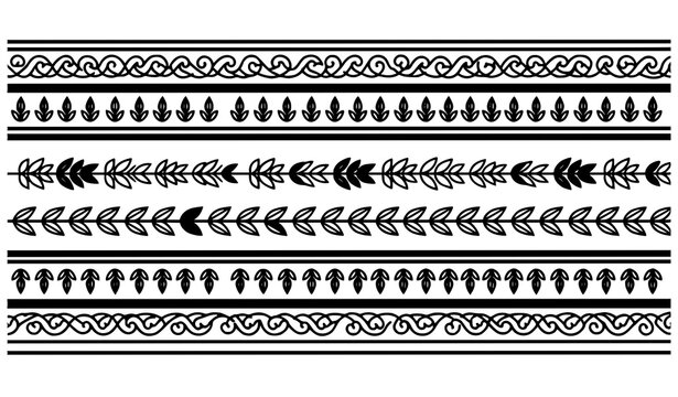 Modern Thai Pa Jum Yam stripe pattern vector with minimal geometric and leaf motif design