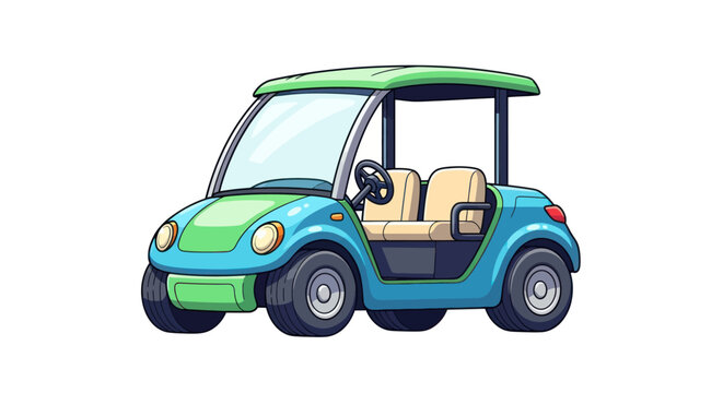 Green and blue golf cart vehicle.