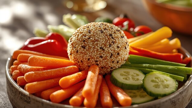 Sesame cheese sphere culinary shots