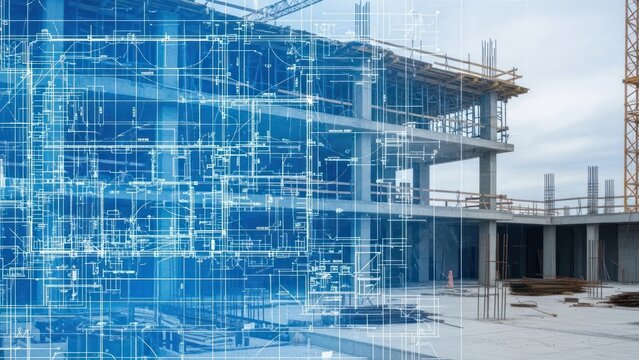Building Construction Blueprint Overlay