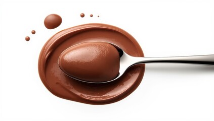 Fototapeta premium Spoon featuring tasty chocolate spread on a white background