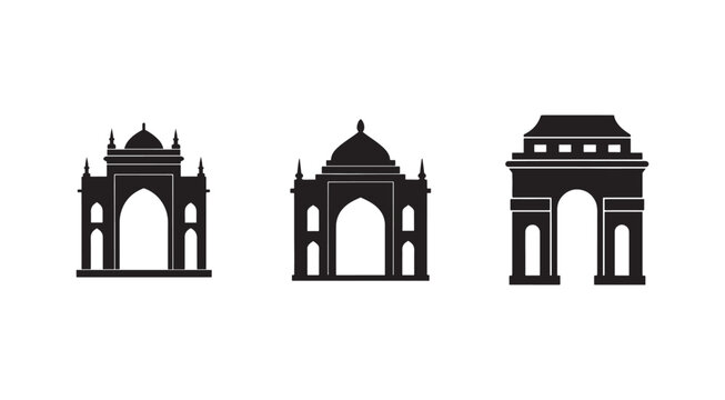 Monument architecture silhouette icons  famous landmarks  travel  history  culture