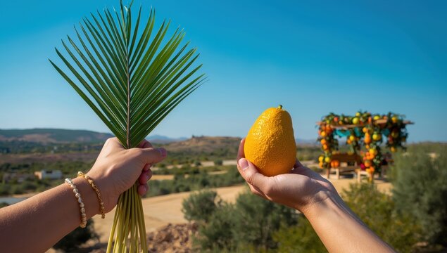 Sukkot celebration with symbols