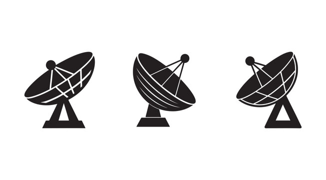 Set of satellite dishes in different angles for communication and signal reception  technology and broadcasting