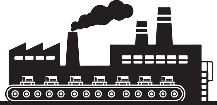 Industrial Factory with Trucks and Smoking Chimneys
