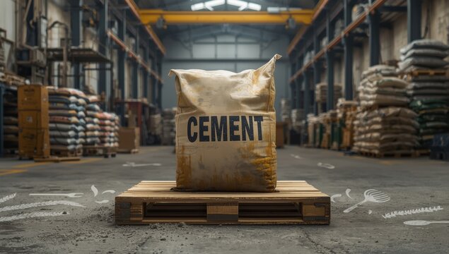The pallet holds the cement bag