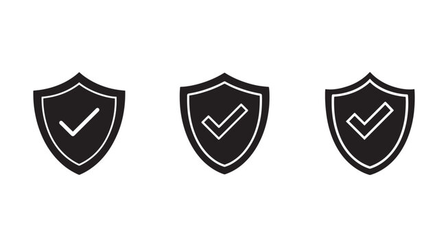 Shield icons with checkmark symbols for security and protection concepts  various shield shapes with checkmarks
