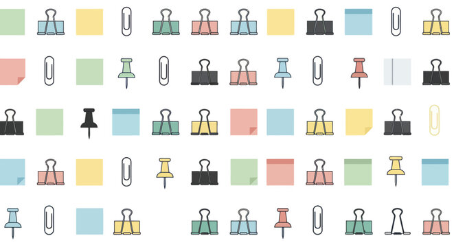 Colorful office supplies on white background.