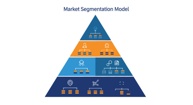 Market Segmentation Model Pyramid Chart with Icons and Steps