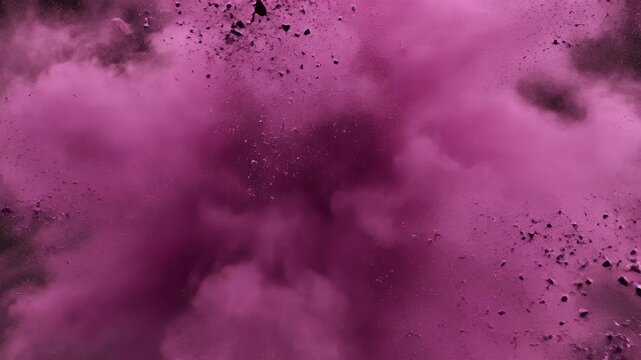A vibrant explosion of pink dust erupts from shattering black fragments