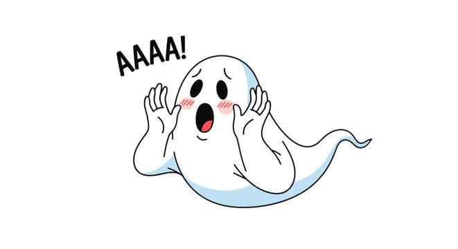 Scared white ghost character screams in fear with wide eyes and mouth open while "AAAA!" text appears above for comic effect.