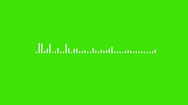 4K animated audio spectrum on green screen background with dynamic sound bars and signal movement. Ideal for chroma key, music visuals, and audio projects.