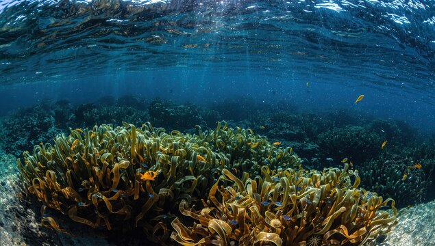 Underwater kelp (Furbellow brown algae) in Galicia, Spain, Atlantic Ocean, natural setting