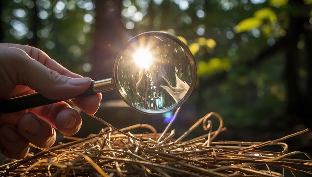 Use a magnifying glass to ignite dried hay. A science experiment demonstrating convex lenses and a useful survival technique