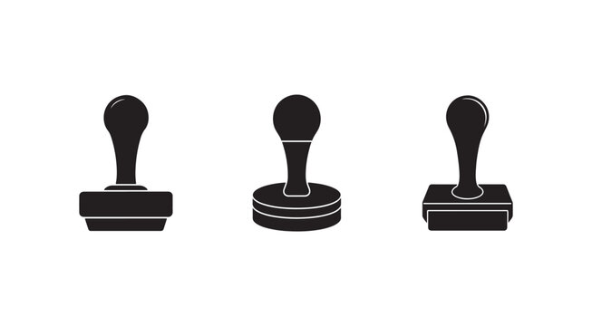 Three rubber stamp icons with different shapes and designs for marking or approving documents  office supplies and stationery items