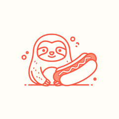 Naklejka premium Cute Sloth Character Holding a Hot Dog, Fun Food Illustration