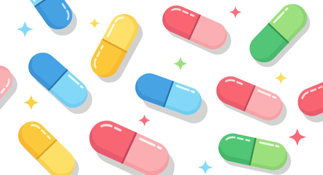 Colorful pills and capsules medicine.