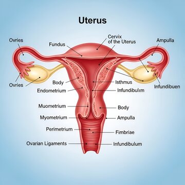 Detailed Diagram of the Human Uterus and Female Reproductive System.