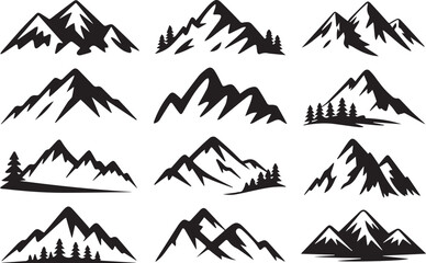 Fototapeta premium Set of different mountain peaks silhouettes on transparent background for landscape designs