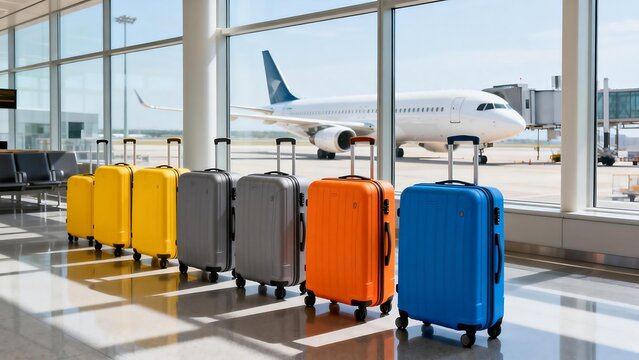 Luggage lineup at airport terminal