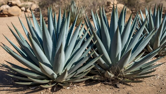 Succulent, blue-green leaves of Agave Parryi, or Artichoke Agave, with spiny edges, thriving in dry terrain