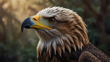 Fototapeta premium portrait of a bald eagle - Majestic Bald Eagle Portrait with Intense Gaze and Sharp Detail