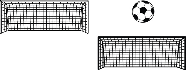 Soccer goal silhouette, football net icon, sports equipment outline, soccer ball design, athletic illustration, training concept, game symbol, competitive match graphic © MdAriful