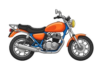Obraz premium Classic vintage orange and blue motorcycle illustration on white background