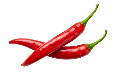 Spicy Red Chili Peppers with Green Stems Isolated on Transparent Background