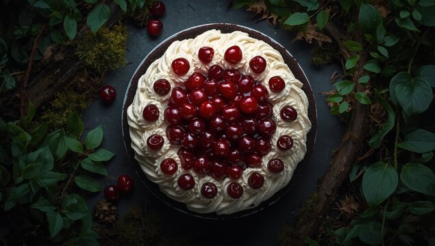 Aerial view of Black Forest cake