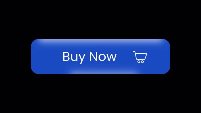 Buy now button animation with shopping cart icon on alpha channel transparent background