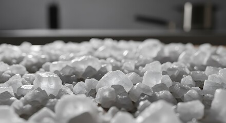Fototapeta premium A close-up view of small white crystals or hailstones scattered on a surface
