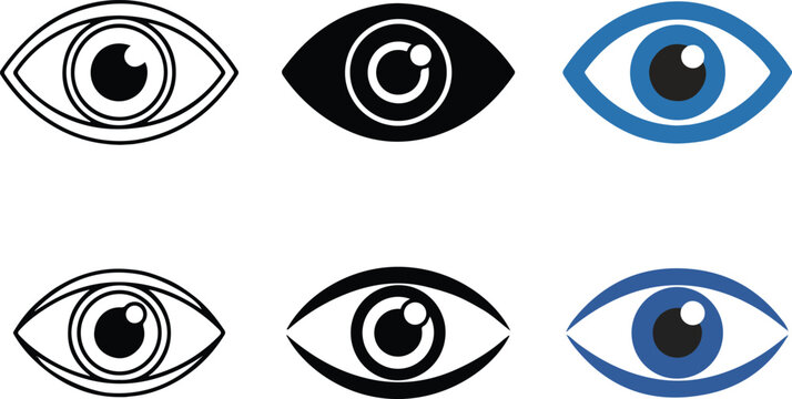 Eye icon set: vision, observe, and surveillance symbols for web and UI design