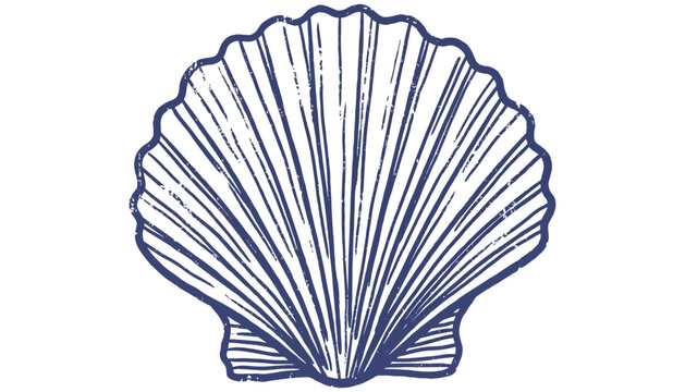 Detailed illustration of a single navy blue scallop shell with radiating lines and a textured effect presented centrally seashell ocean marine life nautical beach coast underwater