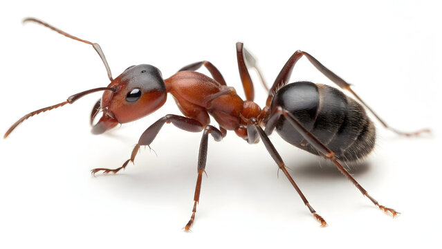 Close up of a red ant with distinctive body and legs