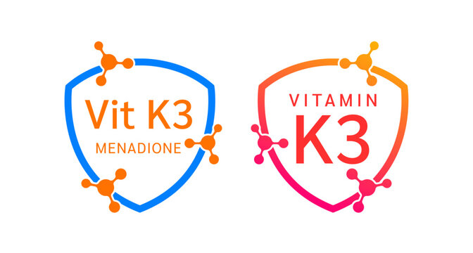 Vitamin K3 shield icon collection for product label design. Molecule form simple line. Isolated on a white background. Medical symbol concept. Vector EPS10 illustration.